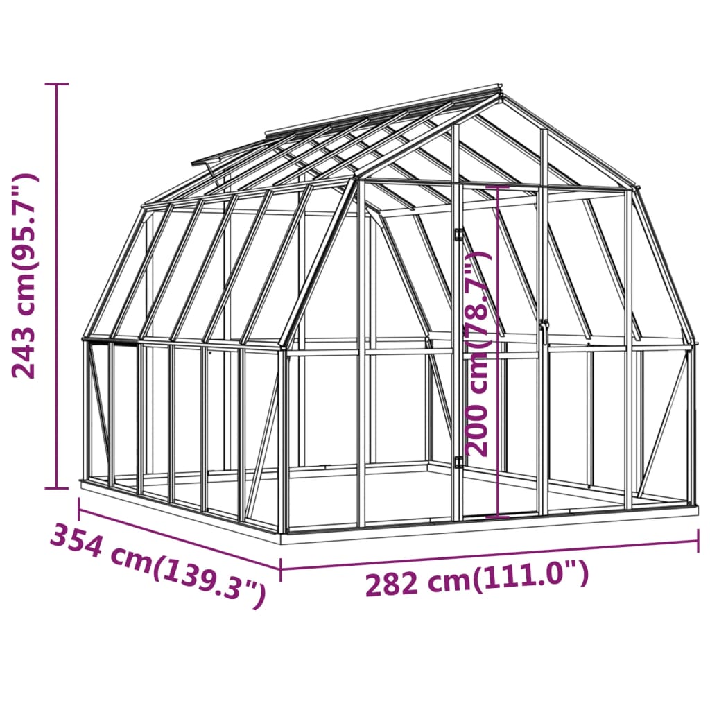 Gewächshaus mit Fundamentrahmen Anthrazit 9,53 m² Aluminimum