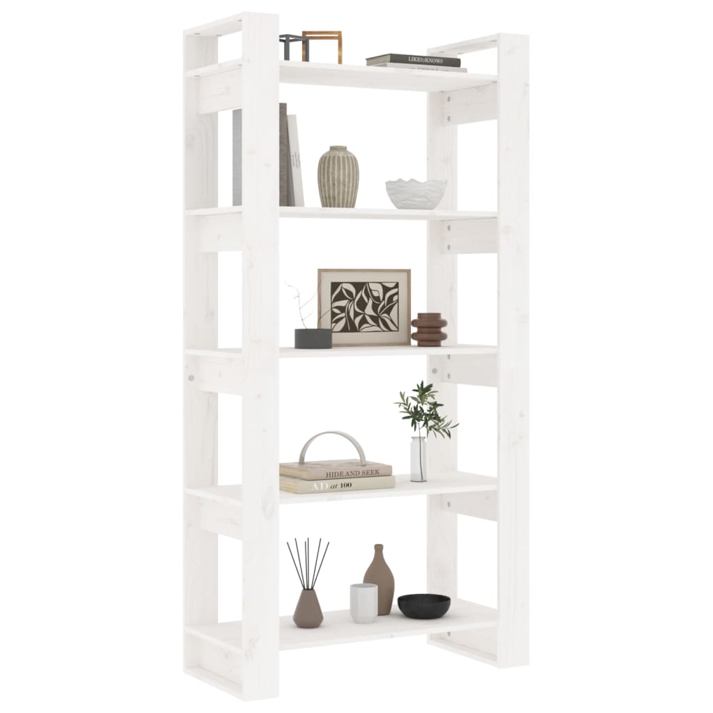 Bücherregal/Raumteiler Weiß 80x35x160 cm Massivholz