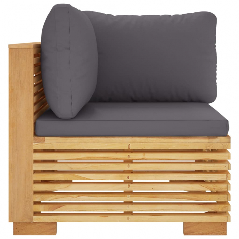 Garten-Ecksofa mit Dunkelgrauen Kissen Massivholz Teak