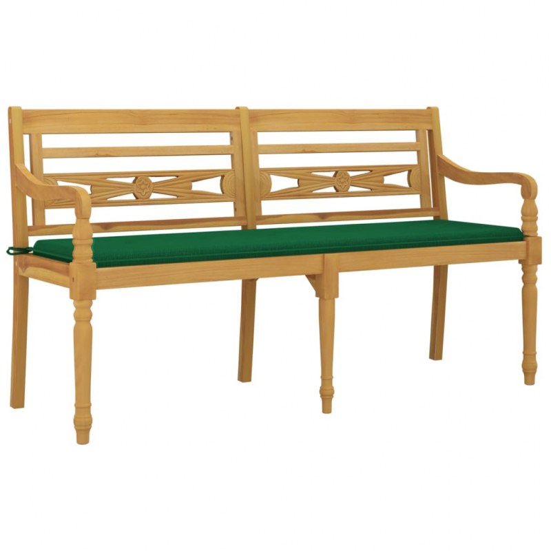 Batavia-Bank mit Grünem Kissen 150 cm Massivholz Teak