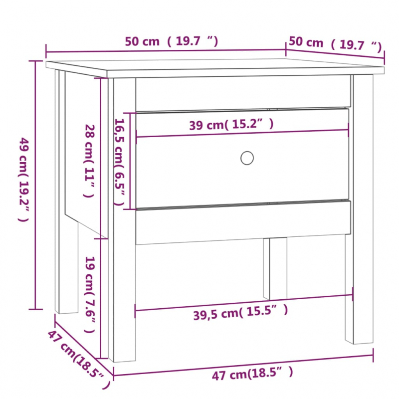 Beistelltisch Schwarz 50x50x49 cm Massivholz Kiefer