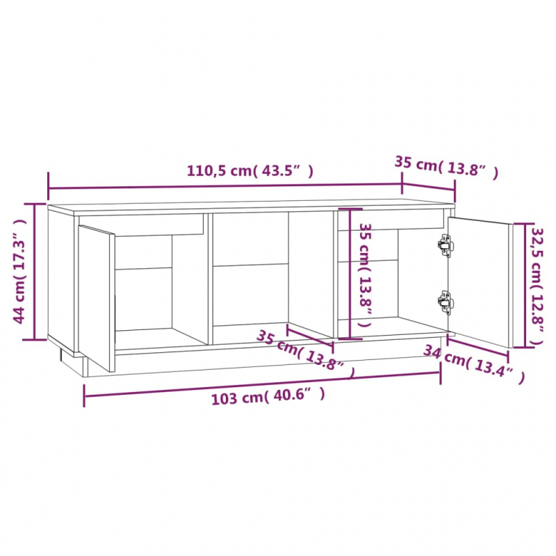 TV-Schrank 110,5x35x44 cm Massivholz Kiefer