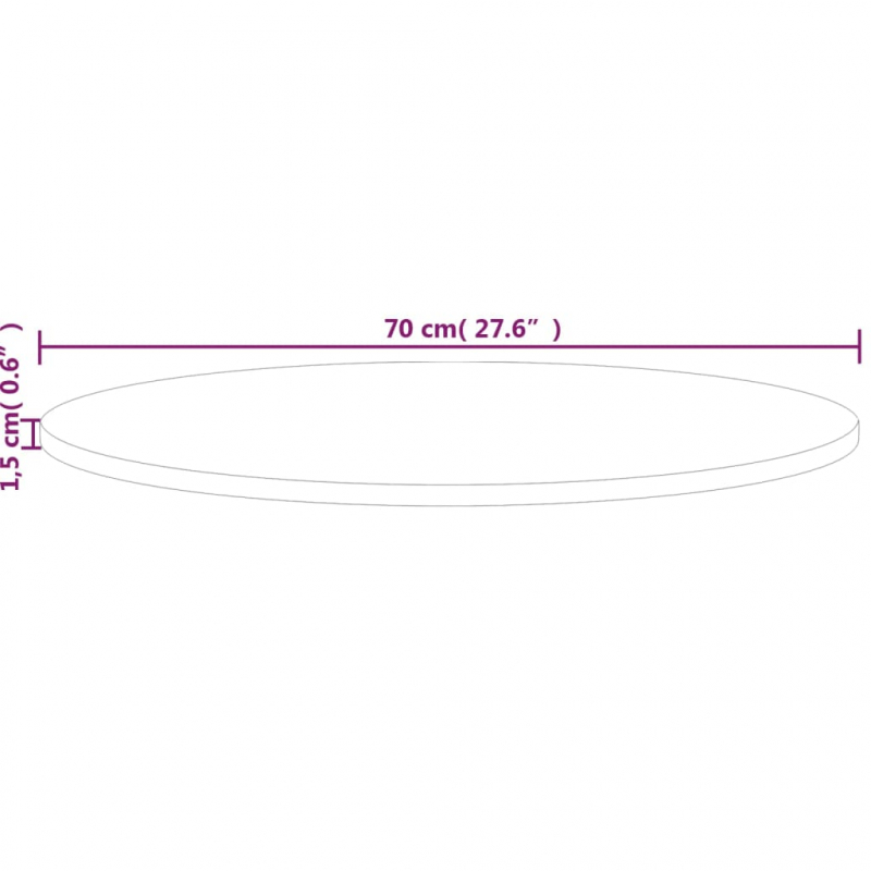 Runde Tischplatte Ø70x1,5 cm Unbehandeltes Massivholz Eiche