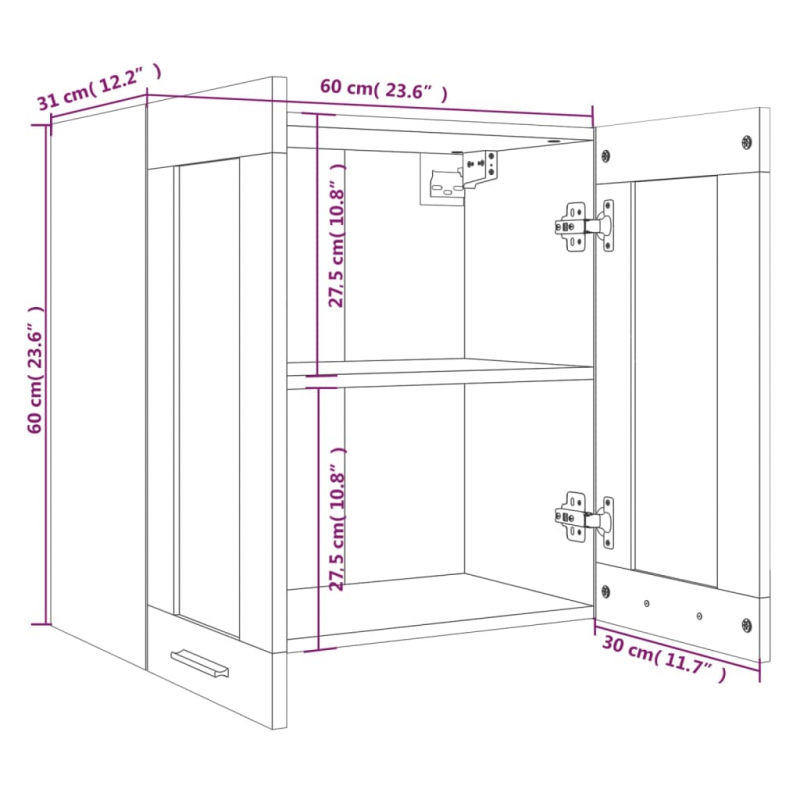 Hängeschrank Glas Räuchereiche 60x31x60 cm Holzwerkstoff