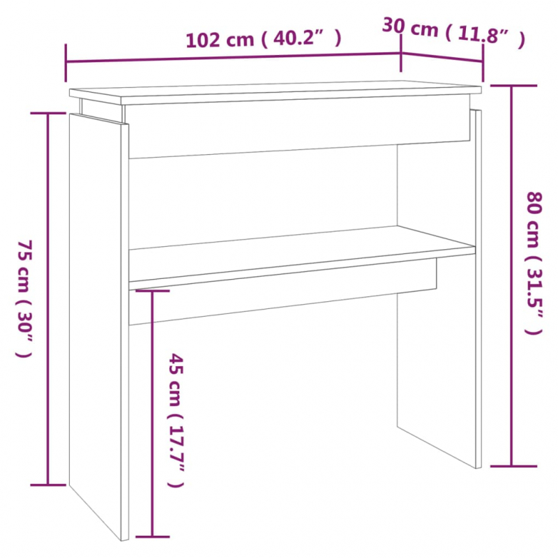 Konsolentisch Räuchereiche 102x30x80 cm Holzwerkstoff