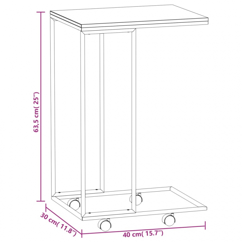 Beistelltisch mit Rollen Weiß 40x30x63,5 cm Holzwerkstoff