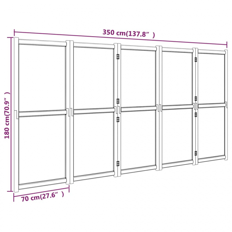 5-tlg. Raumteiler Schwarz 350x180 cm