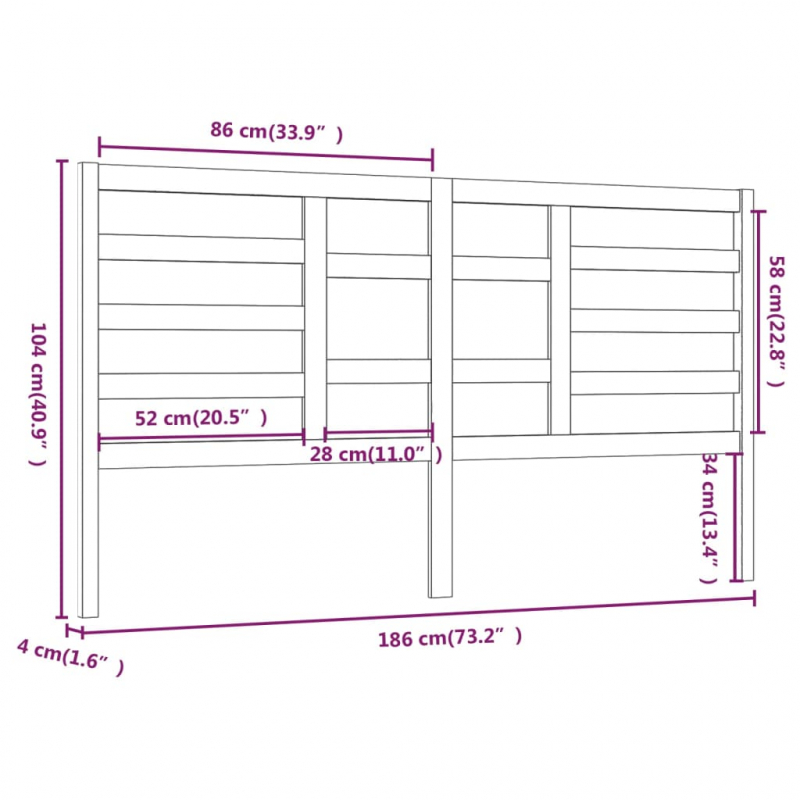 Bett-Kopfteil Grau 186x4x104 cm Massivholz Kiefer