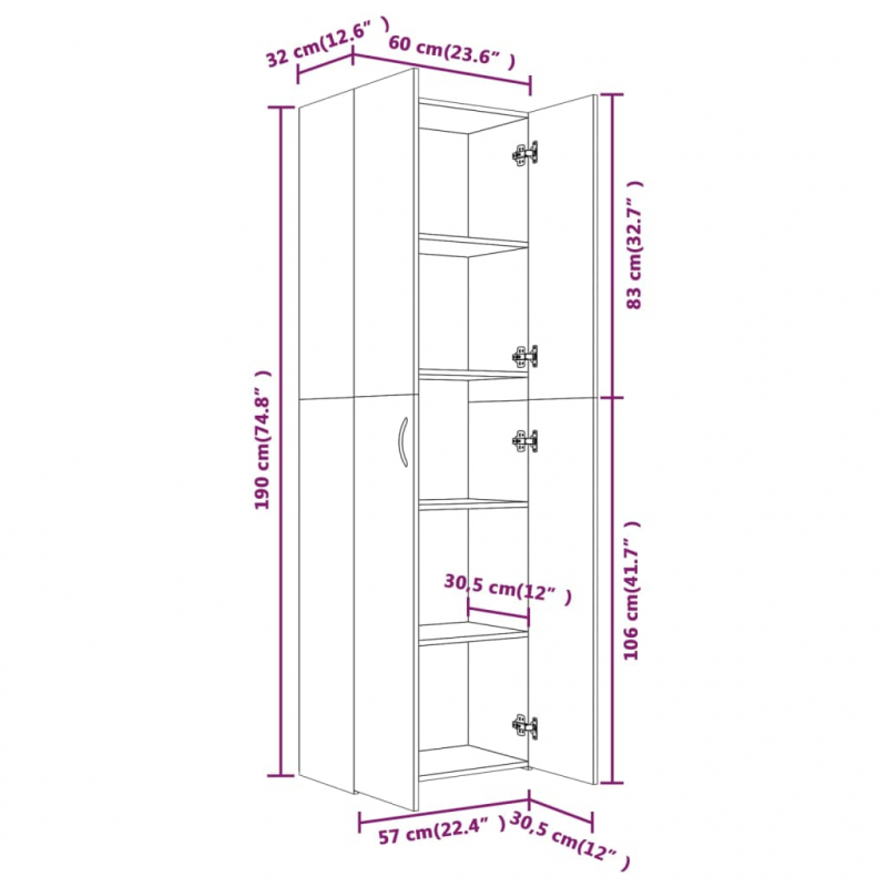 Büroschrank Räuchereiche 60x32x190 cm Holzwerkstoff