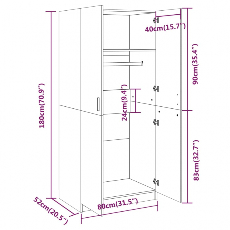 Kleiderschrank Grau Sonoma 80x52x180 cm Holzwerkstoff