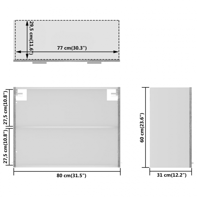 Hängeschrank Lyon Glas Grau Sonoma 80x31x60 cm Holzwerkstoff