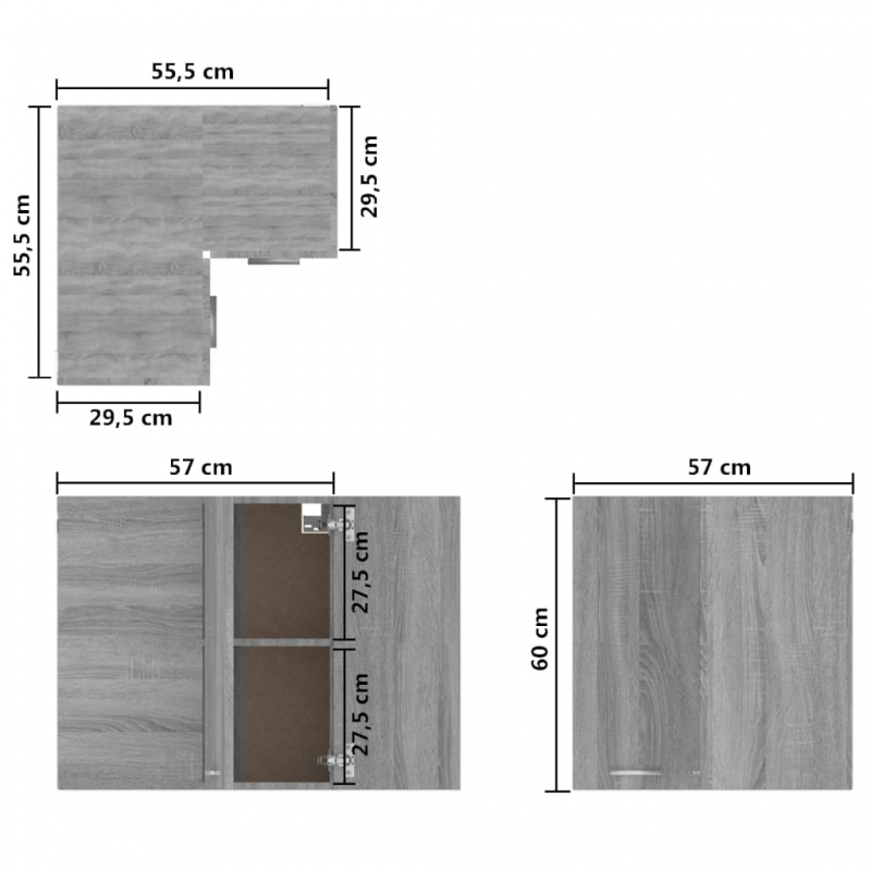 Eck-Hängeschrank Lyon Grau Sonoma 57x57x60 cm Holzwerkstoff