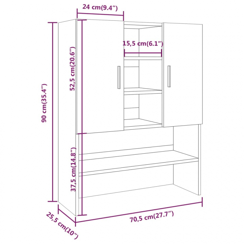 Waschmaschinenschrank Grau Sonoma 70,5x25,5x90 cm