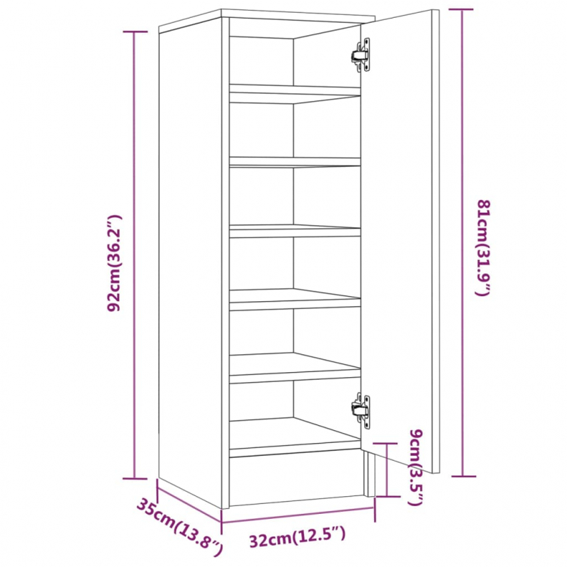 Schuhregal Grau Sonoma 32x35x92 cm Holzwerkstoff