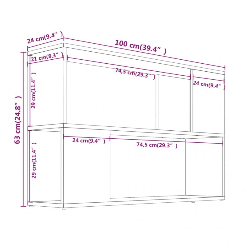 Bücherregal Grau Sonoma 100x24x63 cm Holzwerkstoff