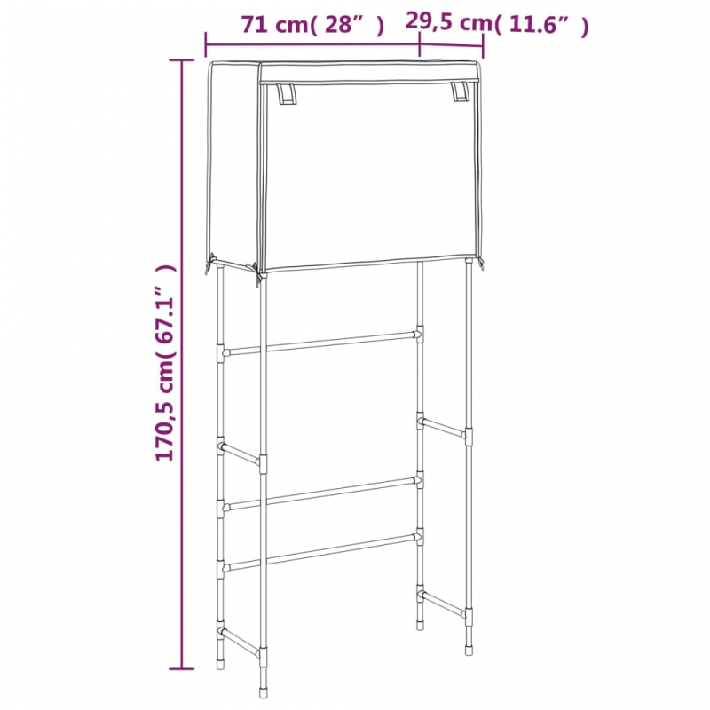 Waschmaschinenregal 2 Ablagen Grau 71x29,5x170,5 cm Eisen