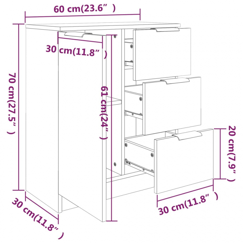 Sideboard Betongrau 60x30x70 cm Holzwerkstoff