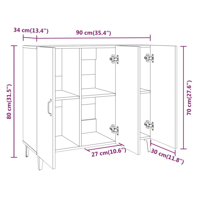 Sideboard Betongrau 90x34x80 cm Holzwerkstoff