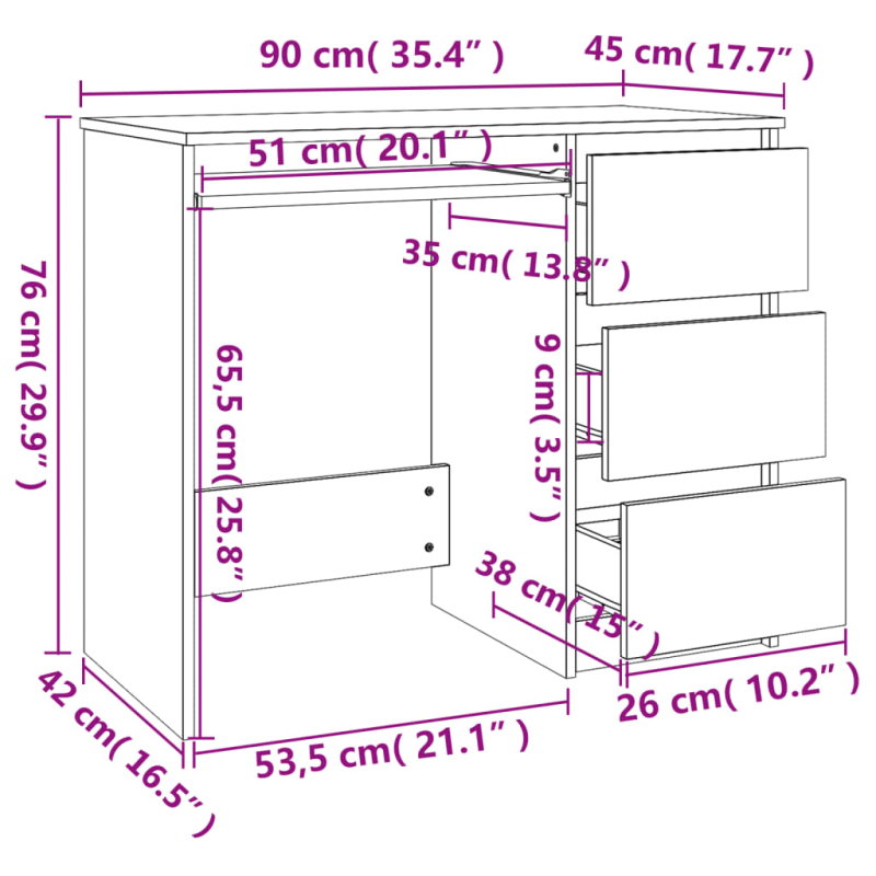 Schreibtisch Grau Sonoma 90x45x76 cm Holzwerkstoff