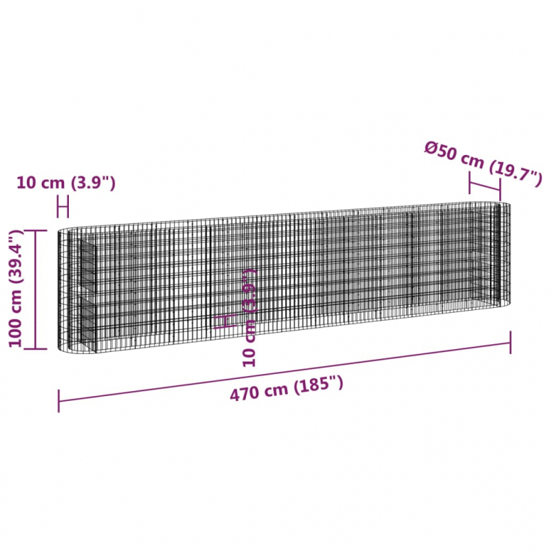 Gabionen-Hochbeet Verzinktes Eisen 470x50x100 cm