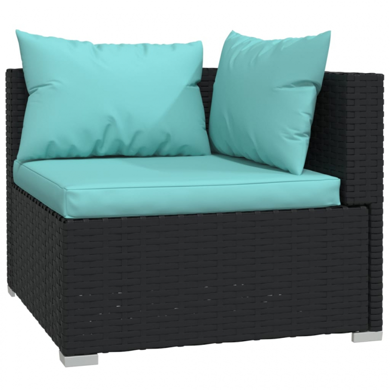 10-tlg. Garten-Lounge-Set mit Kissen Schwarz Poly Rattan