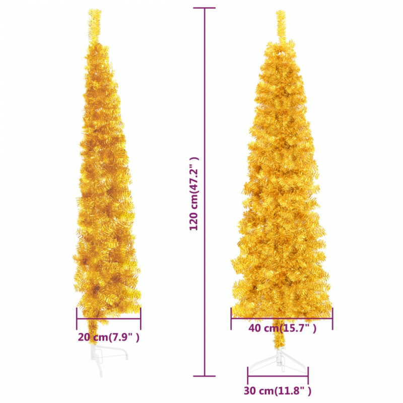 Künstlicher Halb-Weihnachtsbaum mit Ständer Schlank Gold 120 cm