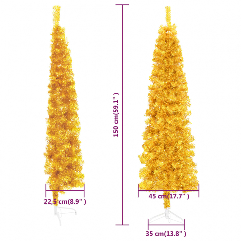 Künstlicher Halb-Weihnachtsbaum mit Ständer Schlank Gold 150 cm