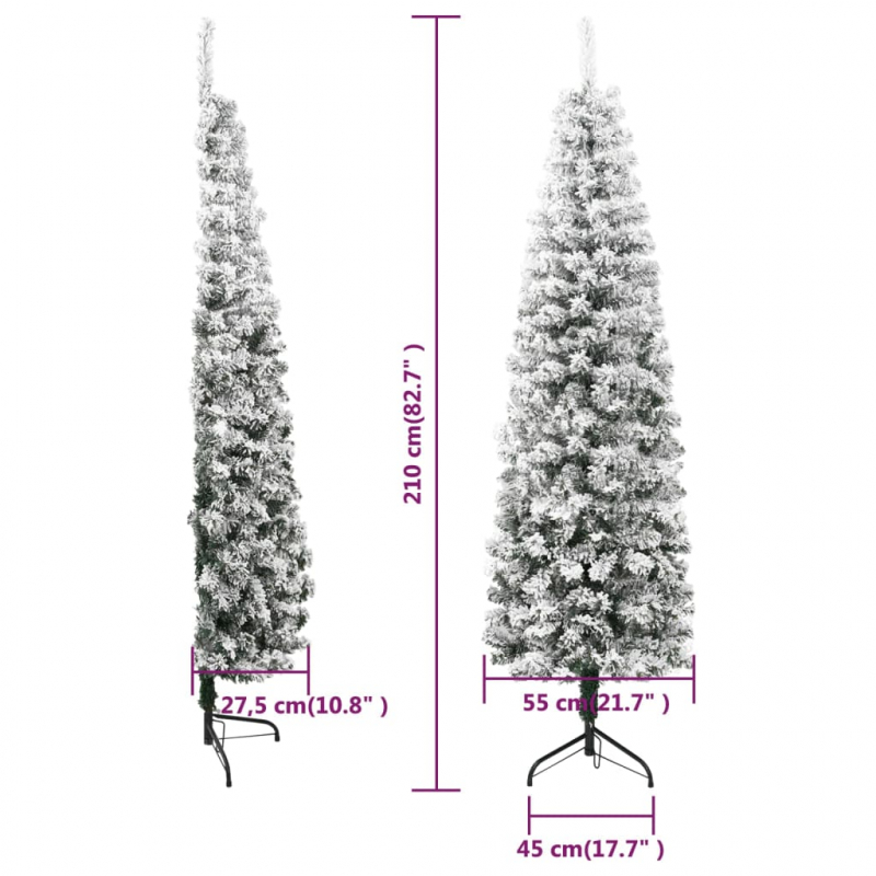 Künstlicher Halb-Weihnachtsbaum mit Schnee Schlank 210 cm