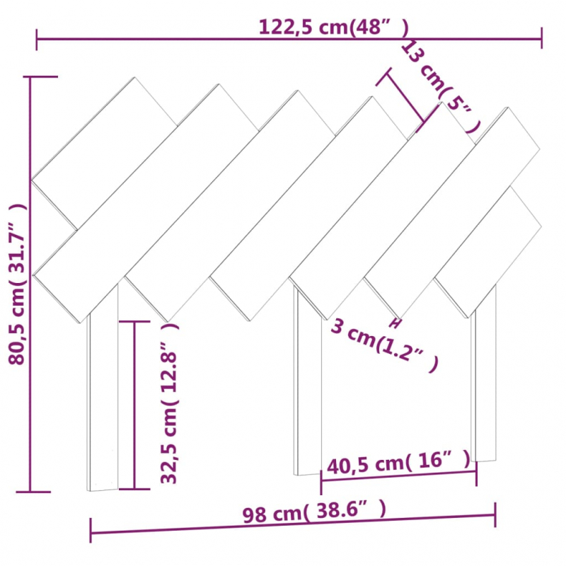 Bett-Kopfteil Schwarz 122,5x3x80,5 cm Massivholz Kiefer