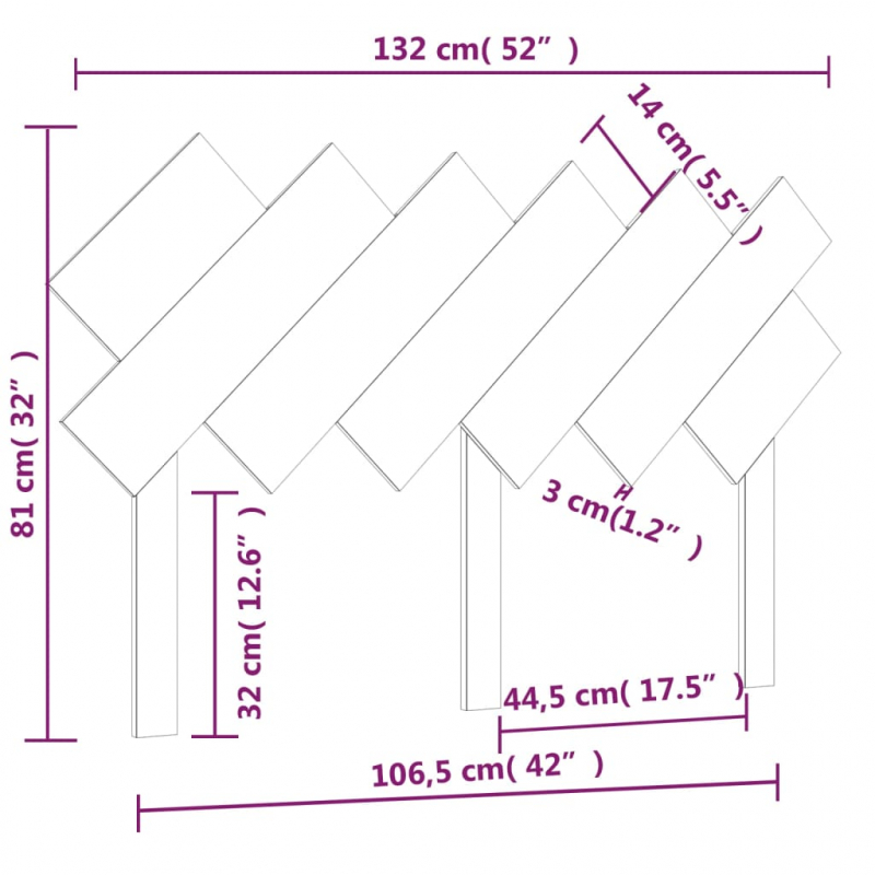 Bett-Kopfteil Grau 132x3x81 cm Massivholz Kiefer