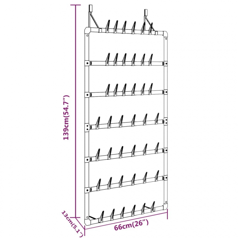 Hängender Schuhe-Organizer Silbern 66x13x139 cm