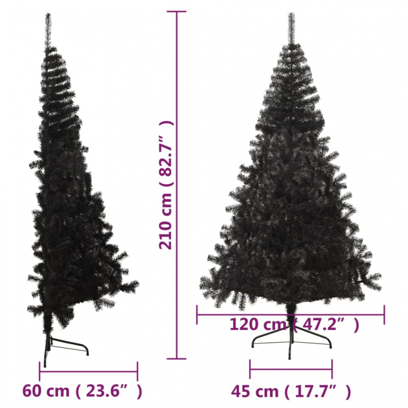 Künstlicher Halb-Weihnachtsbaum mit Ständer Schwarz 210 cm PVC