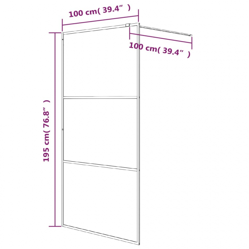 Duschwand für Walk-In Dusche Schwarz 100x195 cm ESG Mattiert