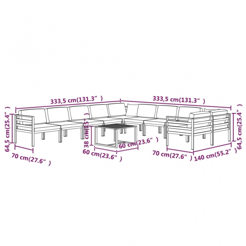 11-tlg. Garten-Lounge-Set mit Kissen Aluminium Anthrazit