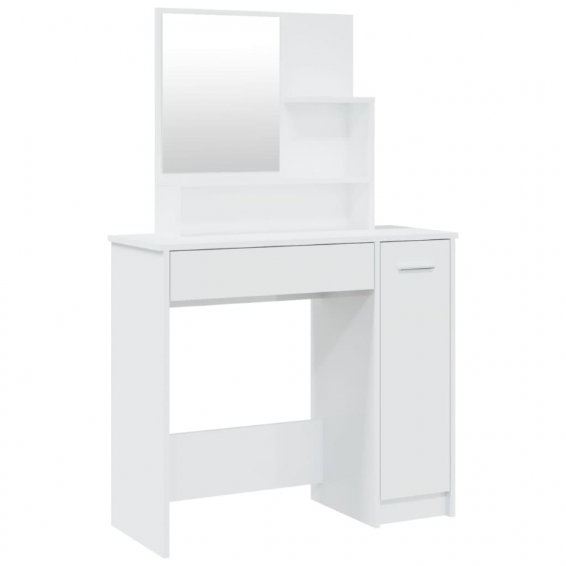 Schminktisch mit Spiegel Hochglanz-Weiß 86,5x35x136 cm