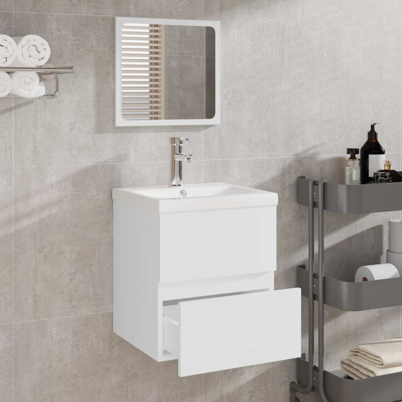 Badschrank mit Spiegel Weiß Holzwerkstoff
