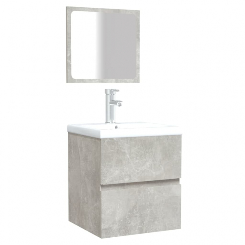 Badschrank mit Spiegel Betongrau Holzwerkstoff