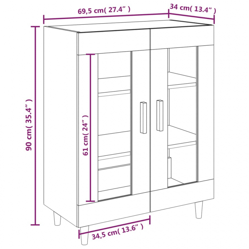 Sideboard Hochglanz-Weiß 69,5x34x90 cm Holzwerkstoff