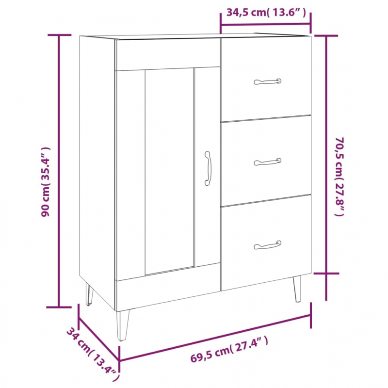 Sideboard Betongrau 69,5x34x90 cm Holzwerkstoff
