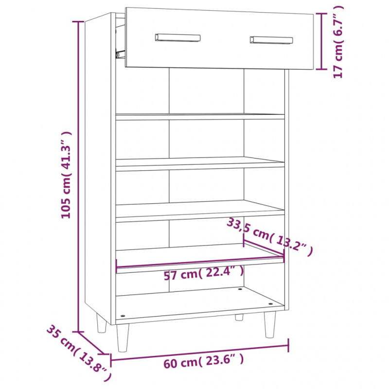 Schuhschrank Hochglanz-Weiß 60x35x105 cm Holzwerkstoff