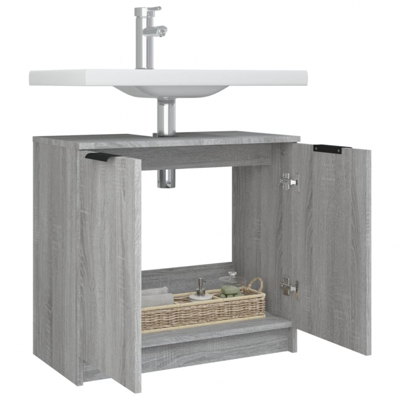 Badezimmerschrank Grau Sonoma 64,5x33,5x59 cm Holzwerkstoff