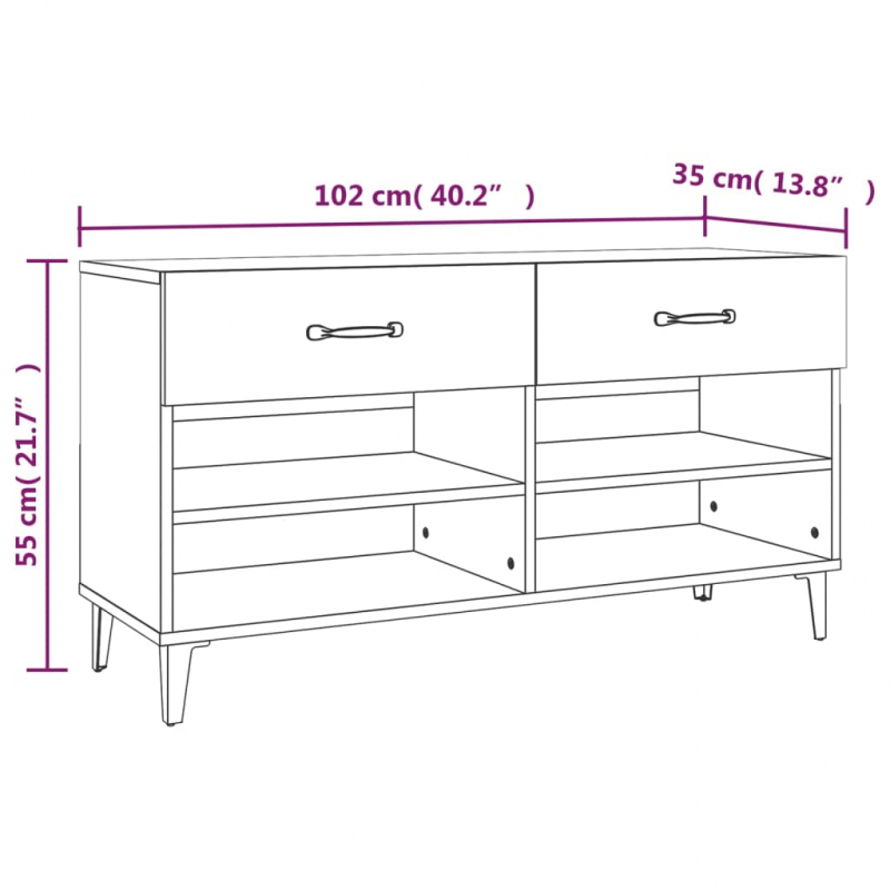 Schuhschrank Grau Sonoma 102x35x55 cm Holzwerkstoff