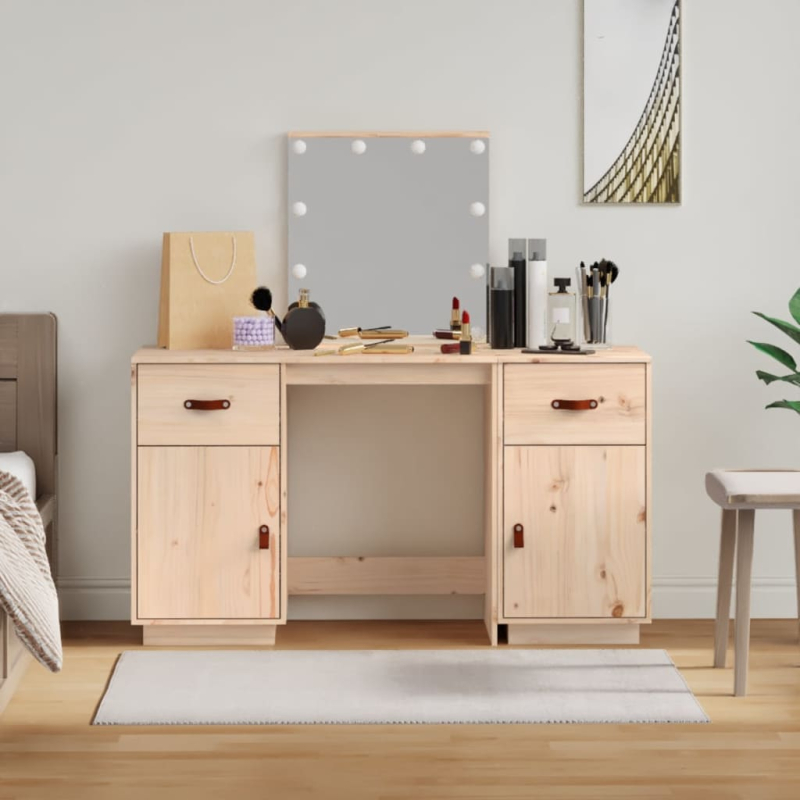 Schminktisch-Set mit LED Massivholz Kiefer