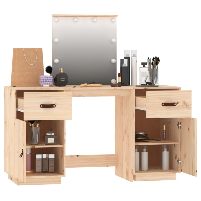 Schminktisch-Set mit LED Massivholz Kiefer