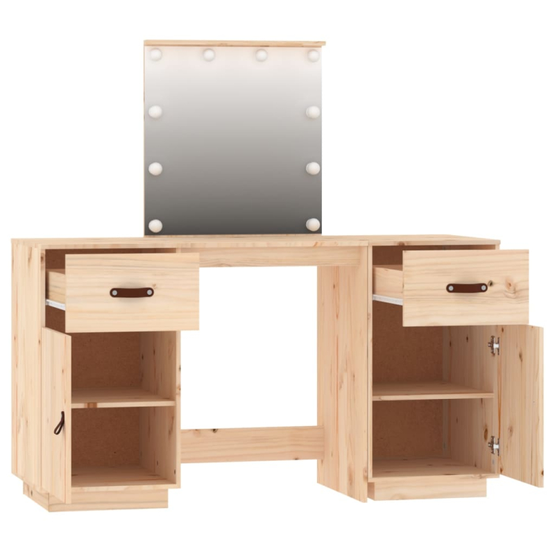 Schminktisch-Set mit LED Massivholz Kiefer