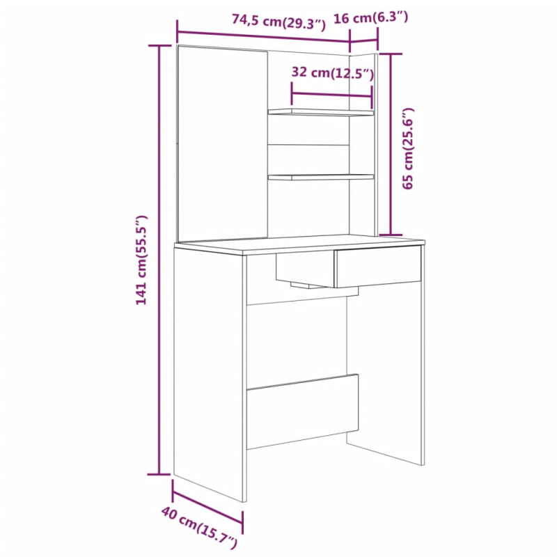 Schminktisch-Set Sonoma-Eiche 74,5x40x141 cm