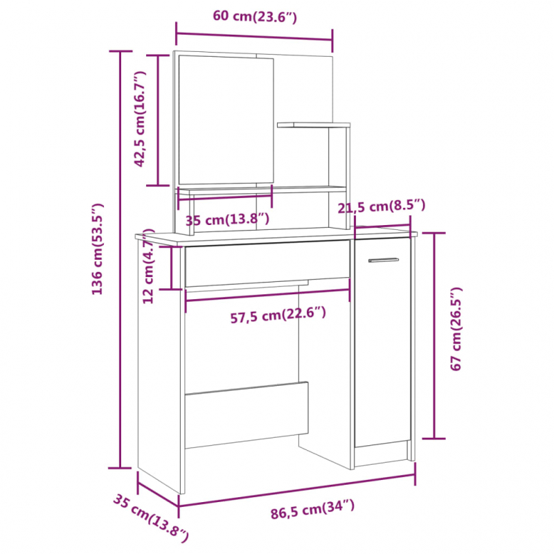 Schminktisch-Set Schwarz 86,5x35x136 cm