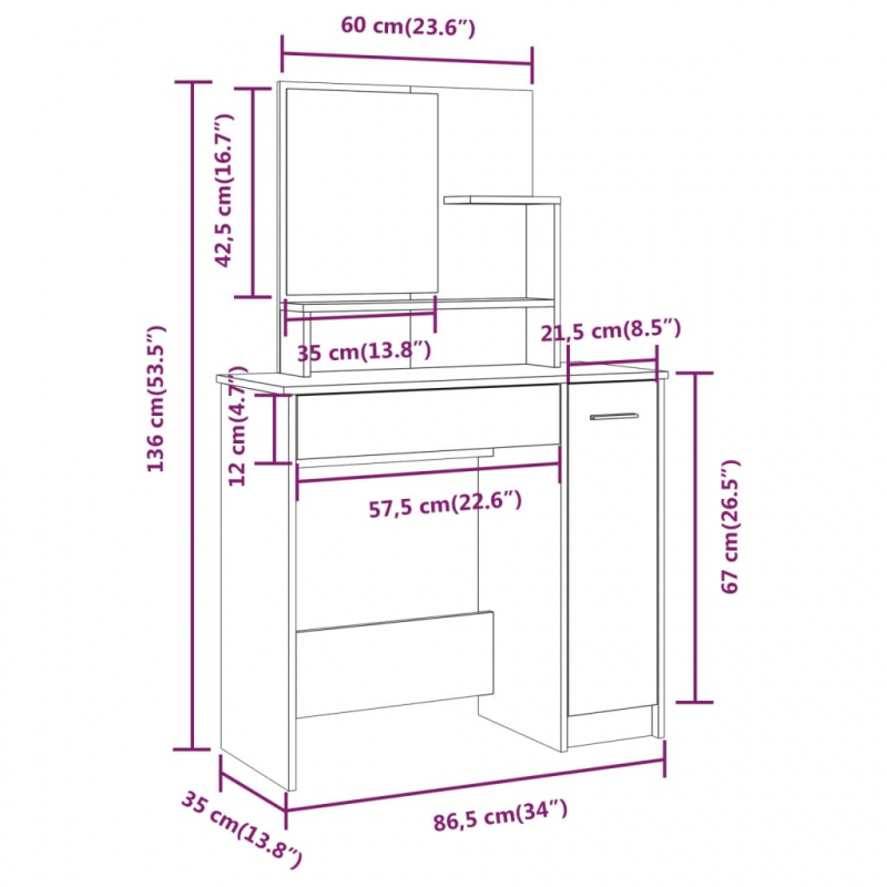 Schminktisch-Set Betongrau 86,5x35x136 cm