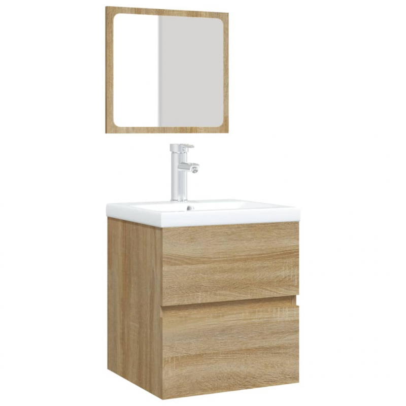 Waschbeckenunterschrank mit Waschbecken Spiegel Sonoma Eiche