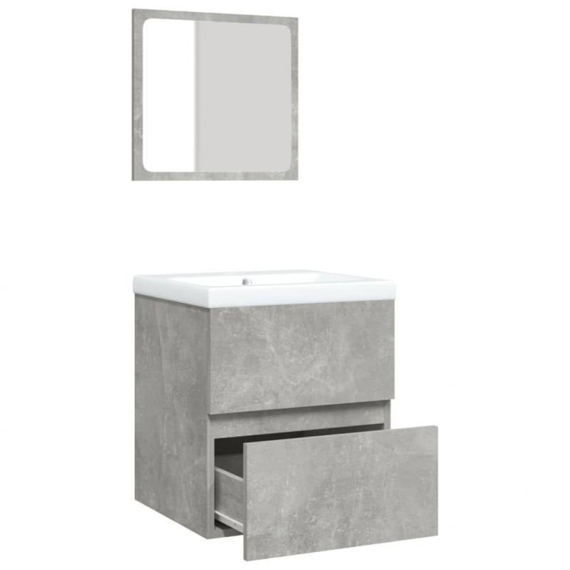 Waschbeckenunterschrank mit Waschbecken und Spiegel Betongrau